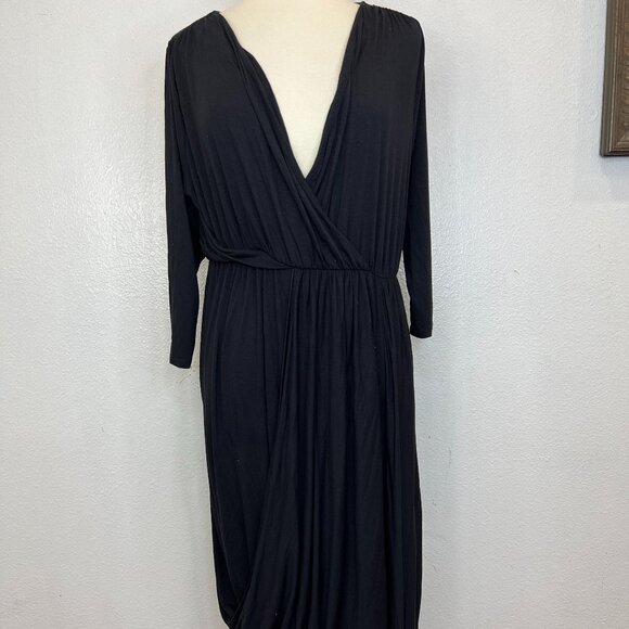 Lane Bryant Dress Plus Sz 14/16 Teal Blue V Neck Surplice Hi Lo Draped Hem - Picture 2 of 7